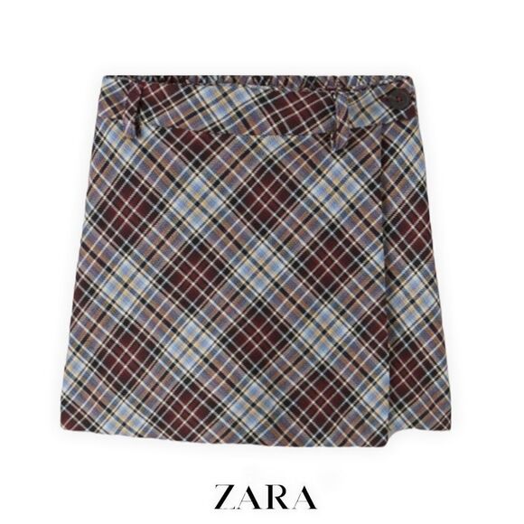 ZARA Kids | Burgundy | PLAID SKORT - Picture 1 of 4